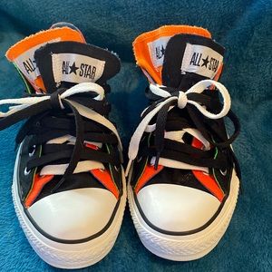 Converse double tongue  neon orange black mens  7 womens 9 Excellent condition